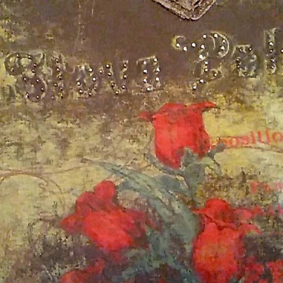 ⚜️ V-neck 3/4 Sleeve T-shirt Brown & Roses 🌹 Lg - Picture 5 of 12